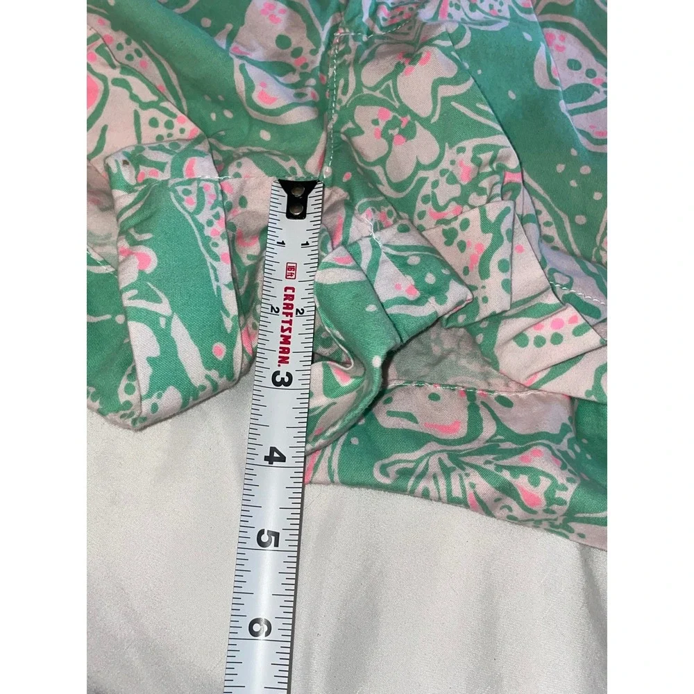 Lilly Pulitzer Barclay Chino Shorts Green Pink Floral Shell Print Womens 8